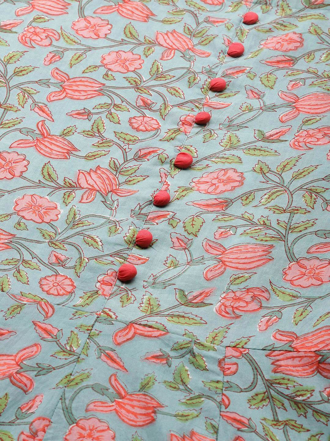 Women's Cotton Floral Printed & Gota Work detailing Anarkali Kurta