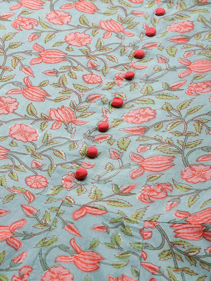 Women's Cotton Floral Printed & Gota Work detailing Anarkali Kurta
