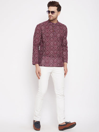 Men's Maroon Color Kurta with Slit Neckline