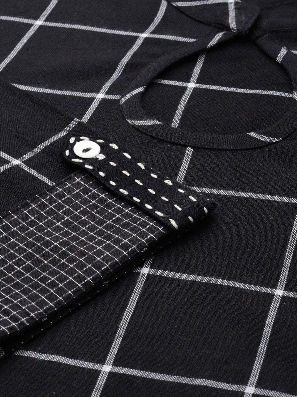 Women's KSUT Women Black & White Checked Kurti with Trousers