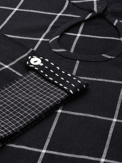 Women's KSUT Women Black & White Checked Kurti with Trousers