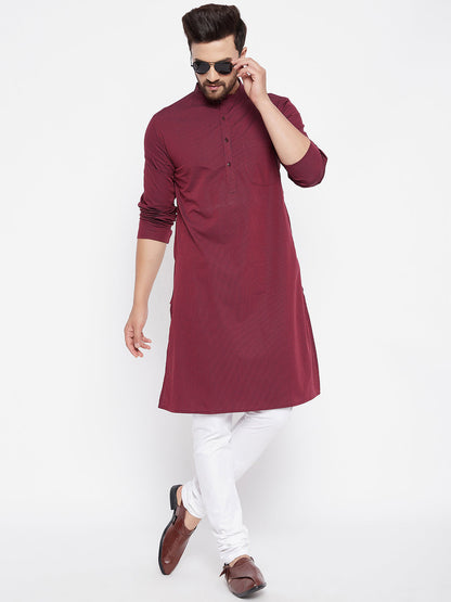 Men's Maroon Striped Straight Kurta