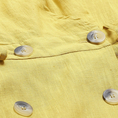 Women's Yellow Cotton Slub Solid Sleeveless Srep Neck Casual Dress