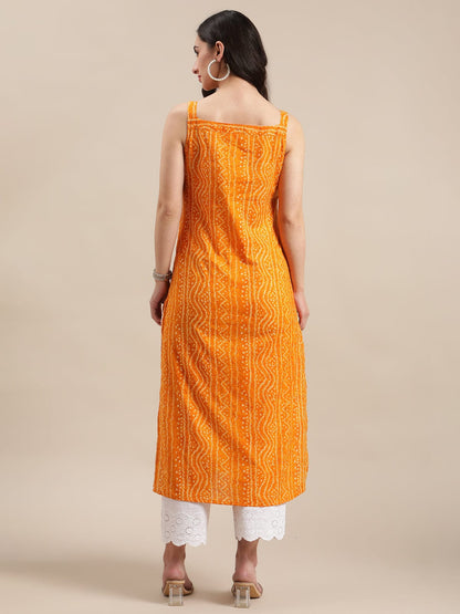 Women's Mustard And Off White Bandhej Printed Gota Embellishment Strap Kurta