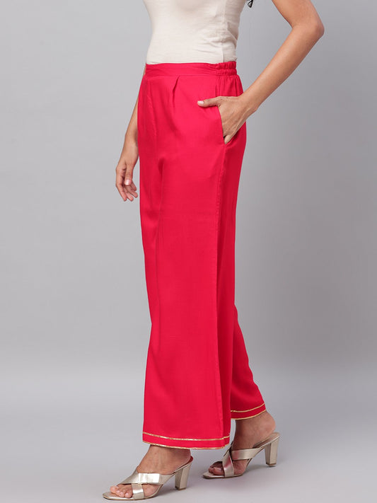 Women's Red Solid Na Polyester Na Palazzo