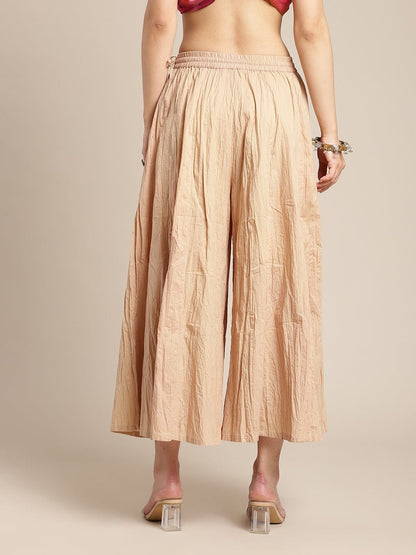 Women's Beige Flared Crushed Palazzo