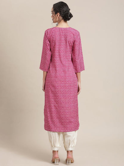 Women's KSUT Wine And White Gota Embelllished Yoke With 3/4Th Sleeves