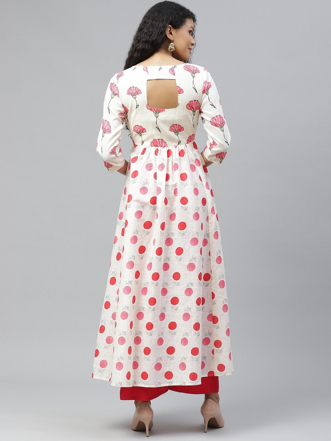 Women's Off White Stylish Print Cotton Anarkali Kurta