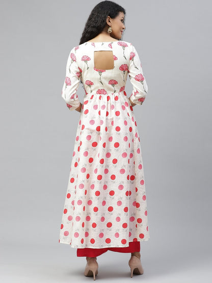 Women's Off White Stylish Print Cotton Anarkali Kurta