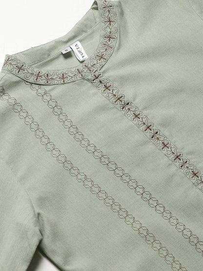 Women's Dusty Green Embroidered Kurta