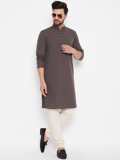 Men's Woven Design Brown Straight  Kurta