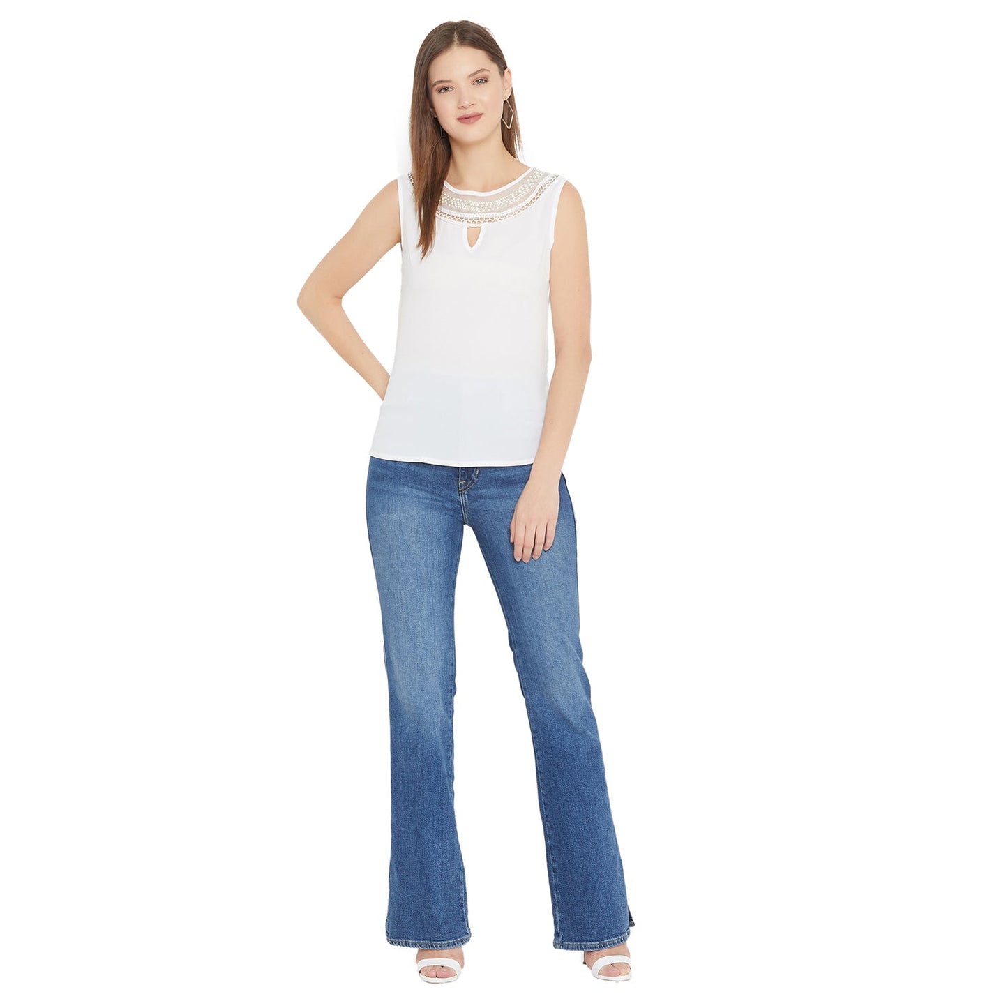 Women's Embellished Self Design Round Neck