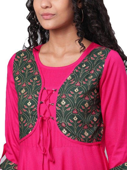Women's Multi Printed 3/4 Sleeve Rayon Round Neck Dress