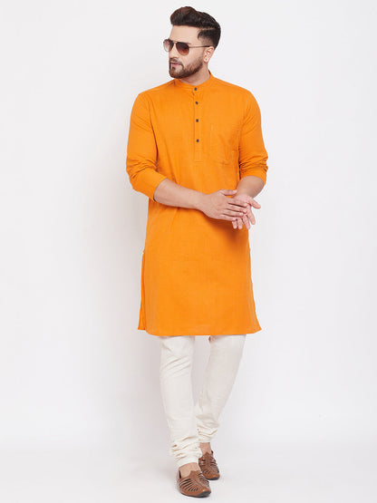 Men's Cotton Saffron Kurta