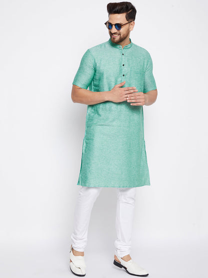 Men's Cotton Striped Green Kurta
