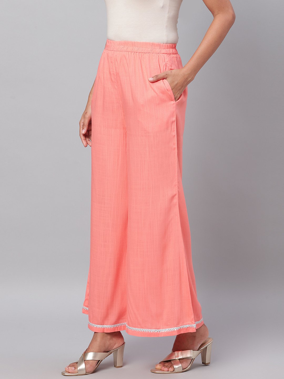 Women's Orange Solid Na Polyester Na Palazzo