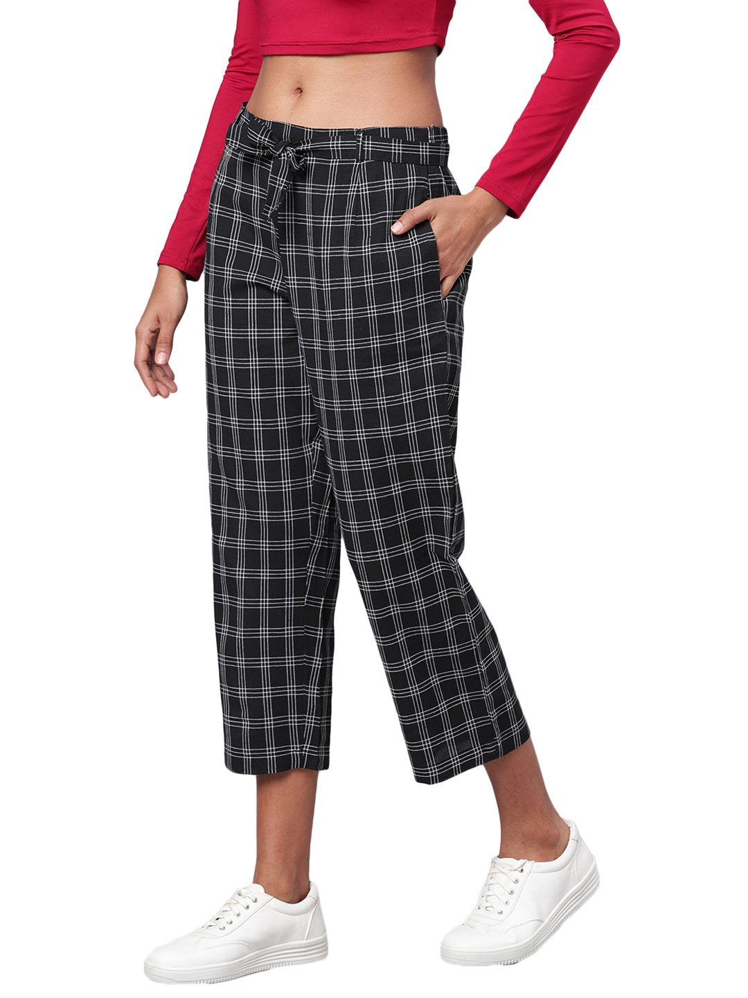 Women Black Cotton Trouser by Myshka (