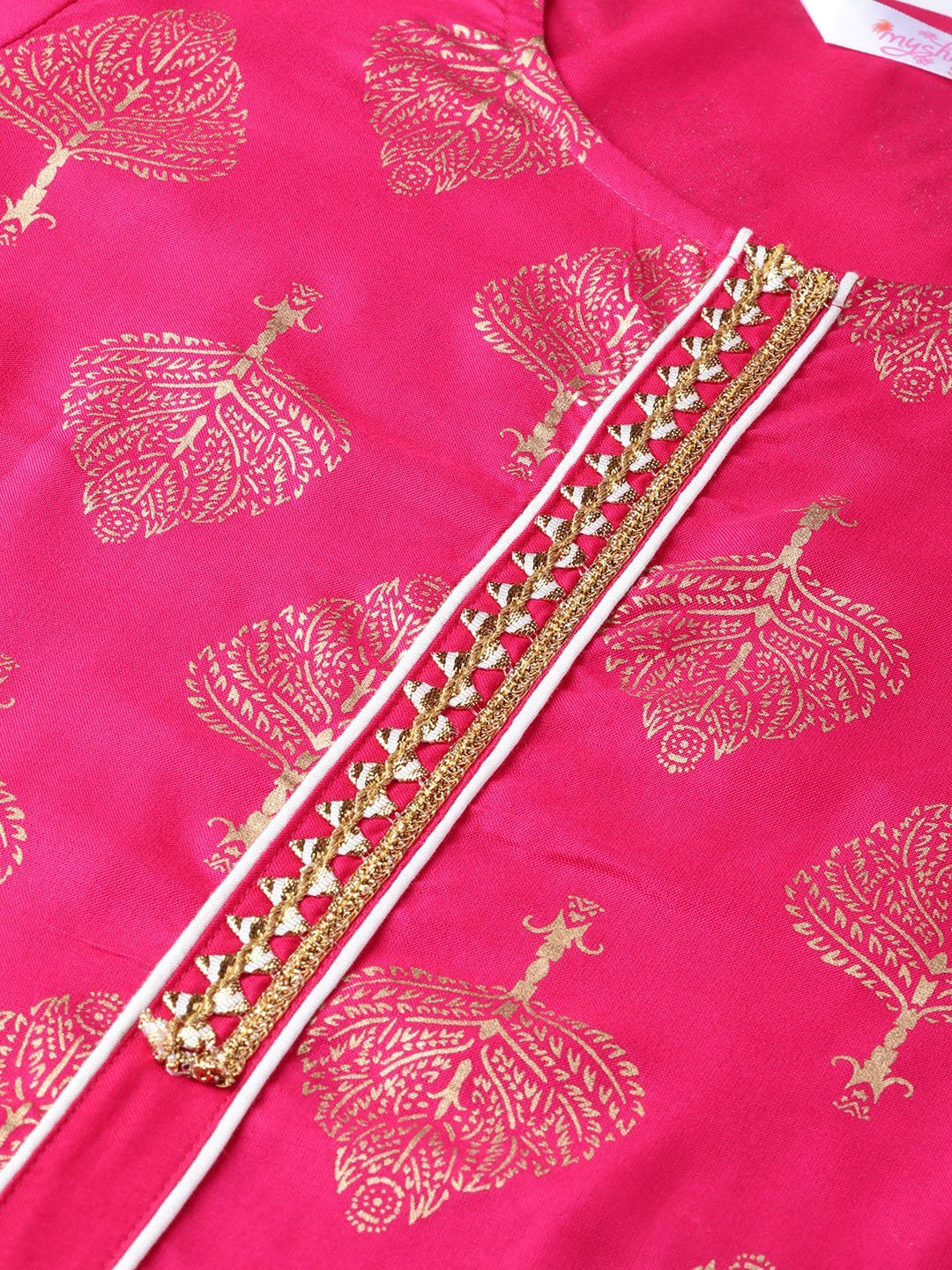 Women Pink Cotton Printed Kurta Palazzo Set by Myshka (