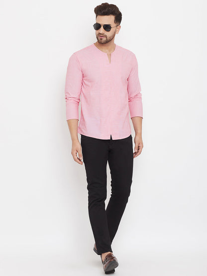 Men's Pink Summer Casual Shirt Kurta