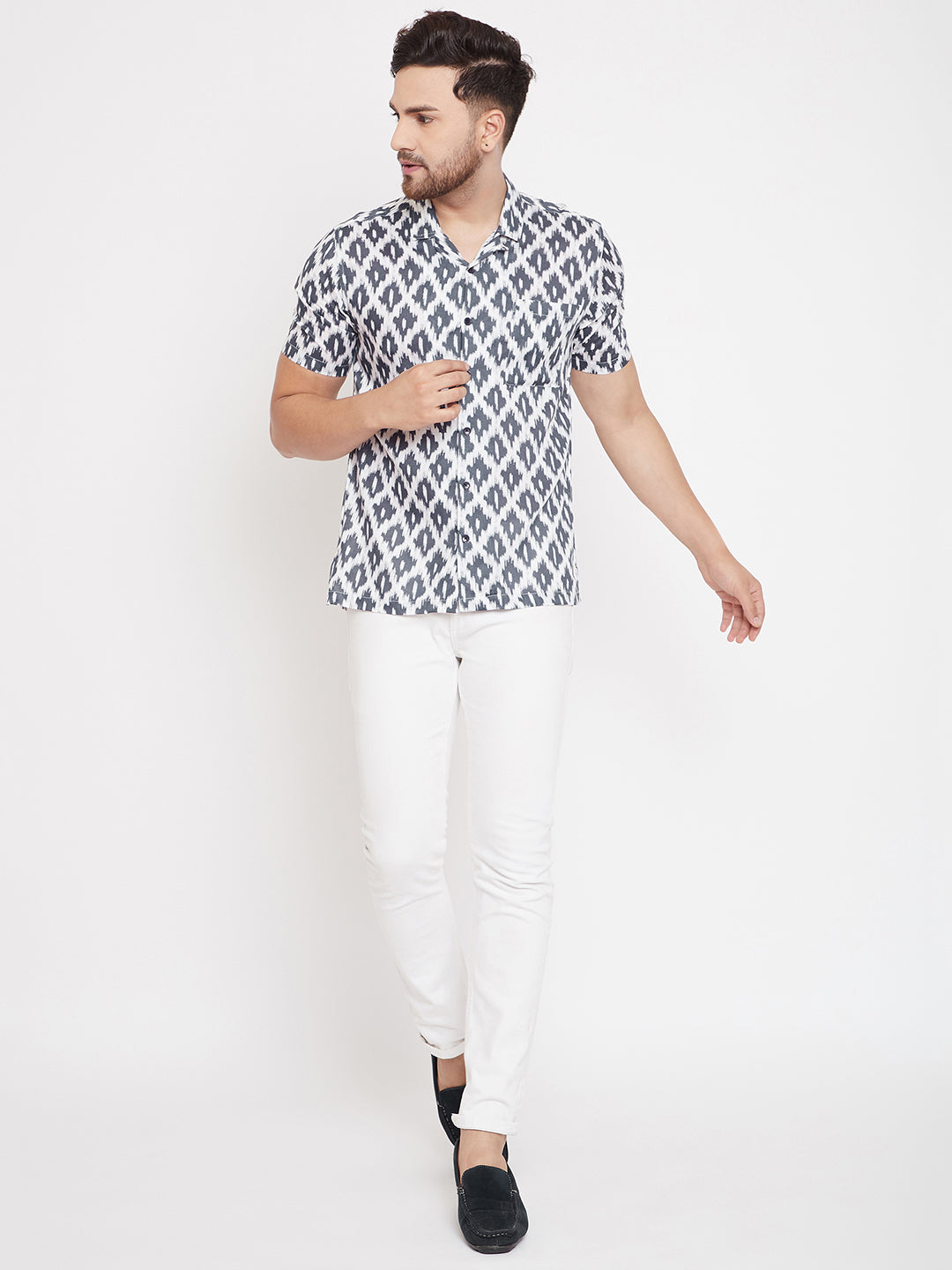 Men's Ikat Print Cuban Collar Shirt