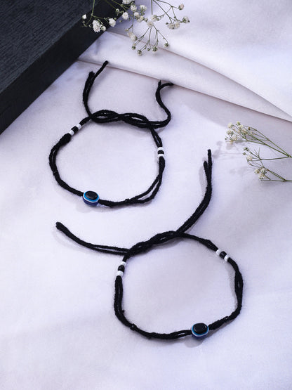 Women's Set Of 2 Evil Eye Adjustable Black Anklets