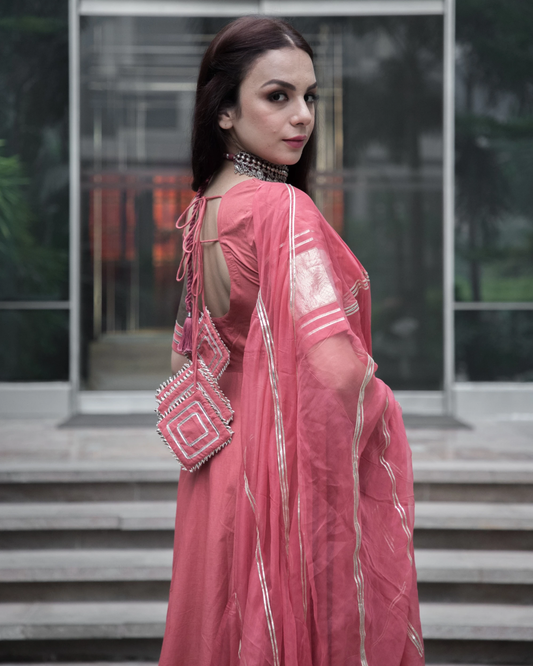 Women's Peach Gotapatti Cotton Suit Set