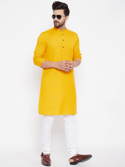 Men's Woven Design Yellow Straight  Kurta