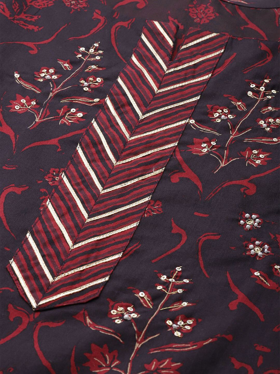 Women's Cotton Printed with Adda mirror work & Gotta detailing Kurta