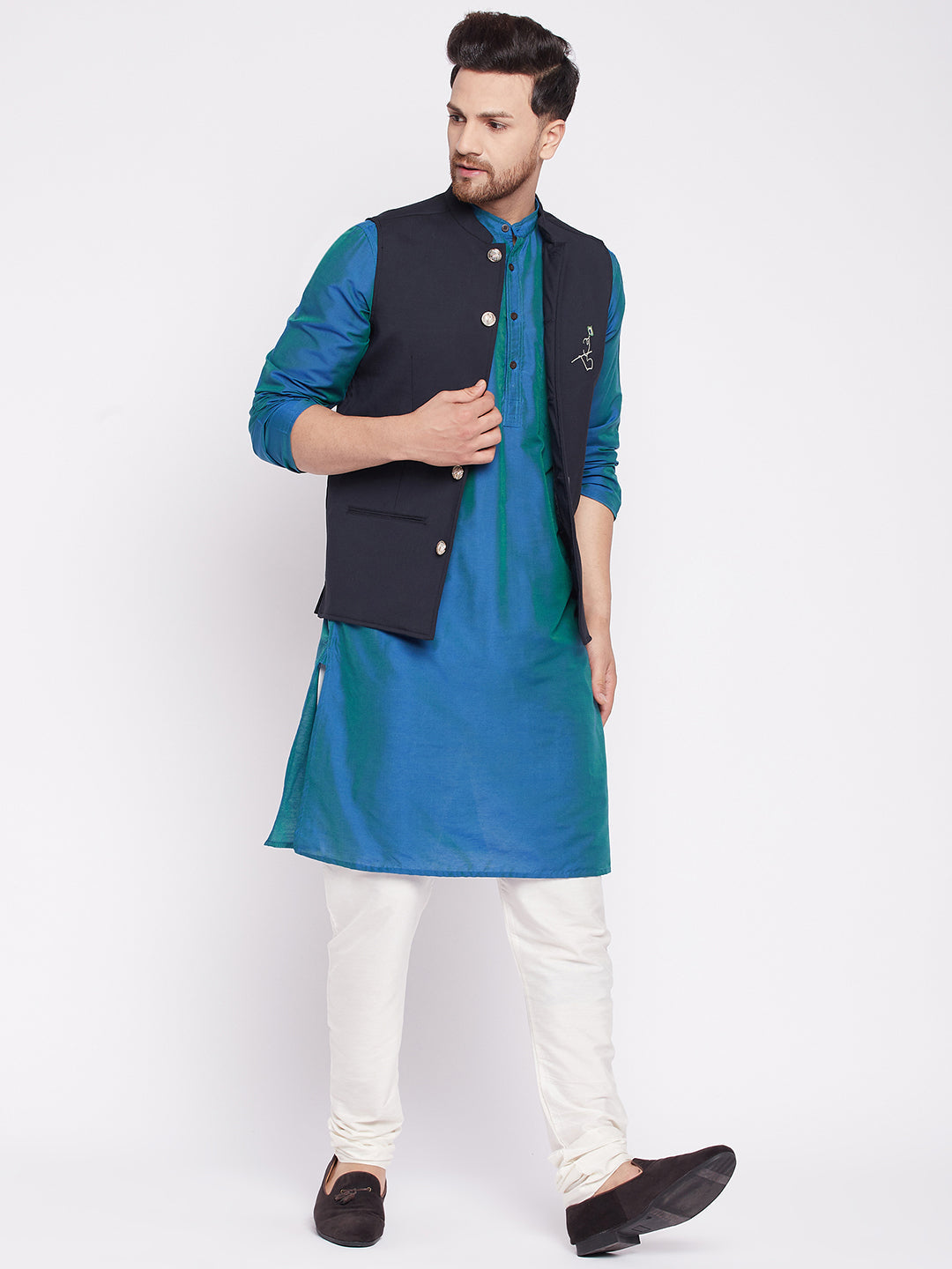 Men's Nehru Jacket With Embroided Insignia Of Lord Krishn