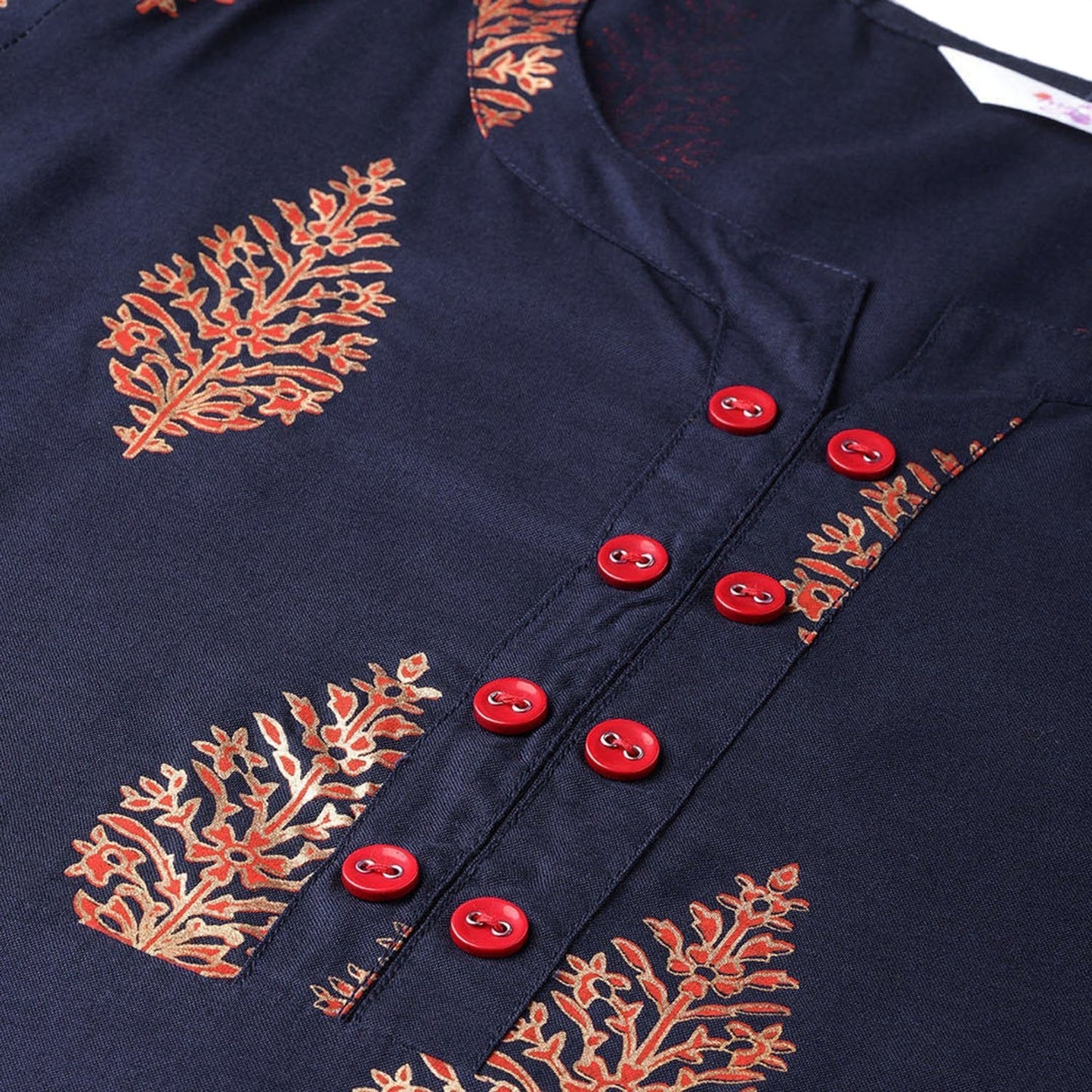 Women Navy Blue Cotton Printed Dress by Myshka (