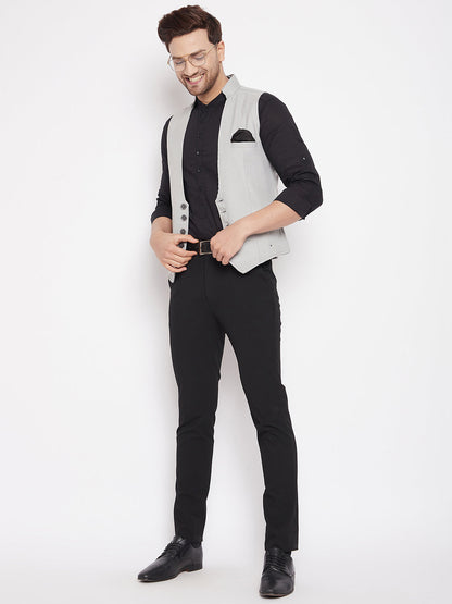 Men's Grey Color Woven Nehru Jacket