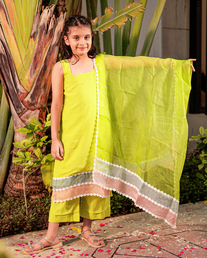 Girl's Gossamer Garden Green Muslin Suit Set