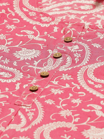 Women's Pink Cotton Staright Kurta