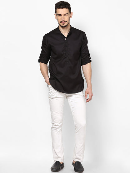 Men's Black Cotton Shirt Kurta