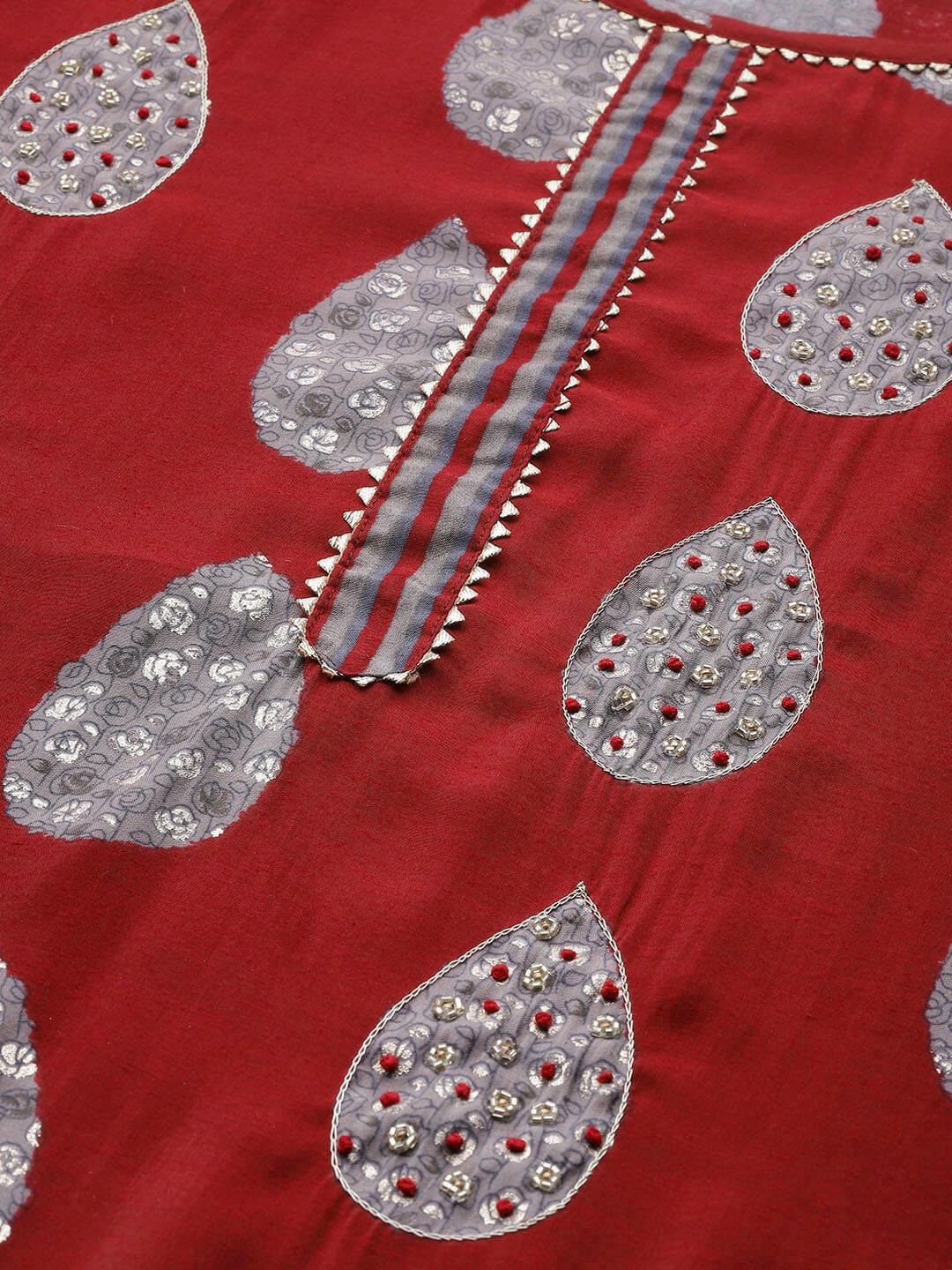 Women's Rayon Printed Suit Set with Adda Work & Dupatta