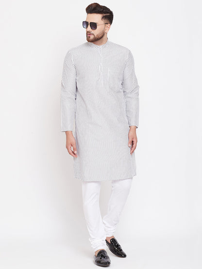 Men's Cotton White Striped Kurta