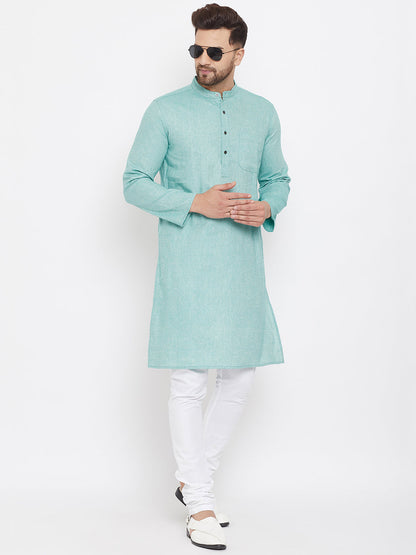 Men's Aqua Blue Cotton Kurta
