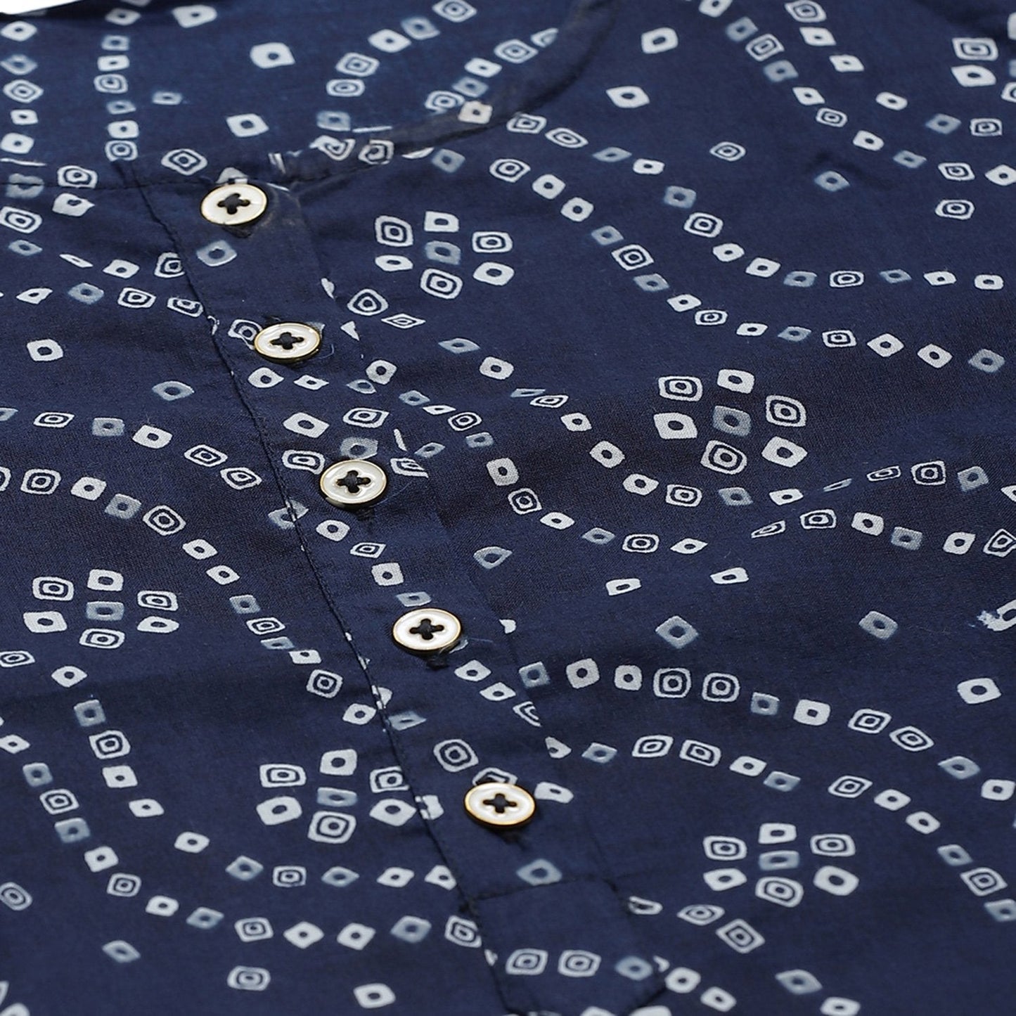Women's Navy Blue Cotton Printed 3/4 Sleeve Round Neck Casual Kurta Palazzo Set