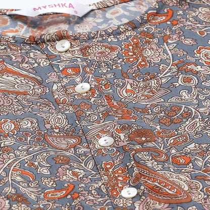 Women's Grey Cotton Linen Printed Half Sleeve Round Neck Casual Kurta Palazzo Set