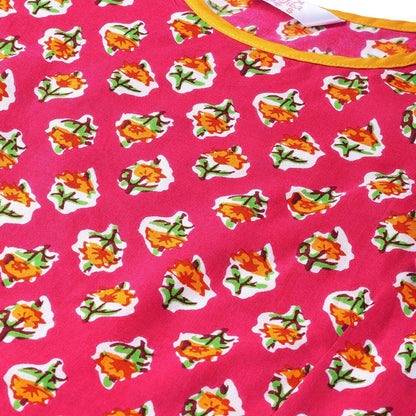 Women's Pink Rayon Printed 3/4 Sleeve Round Neck Casual Dress