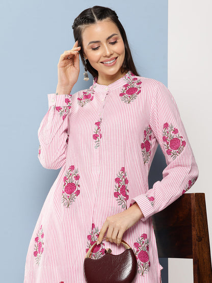 Women's Pink Floral Print Tunic Set