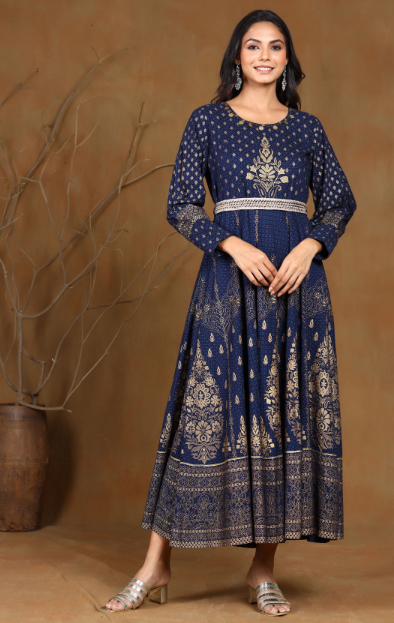 Women's Rayon Printed Flared Dress With Bel