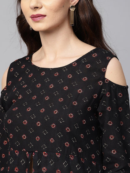 Women Black Cotton Kurti by Myshka (