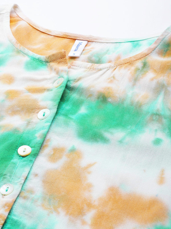 Women's Green Beige Tie Dyed Co-Ords