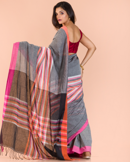 Women's Grey handwoven cotton saree