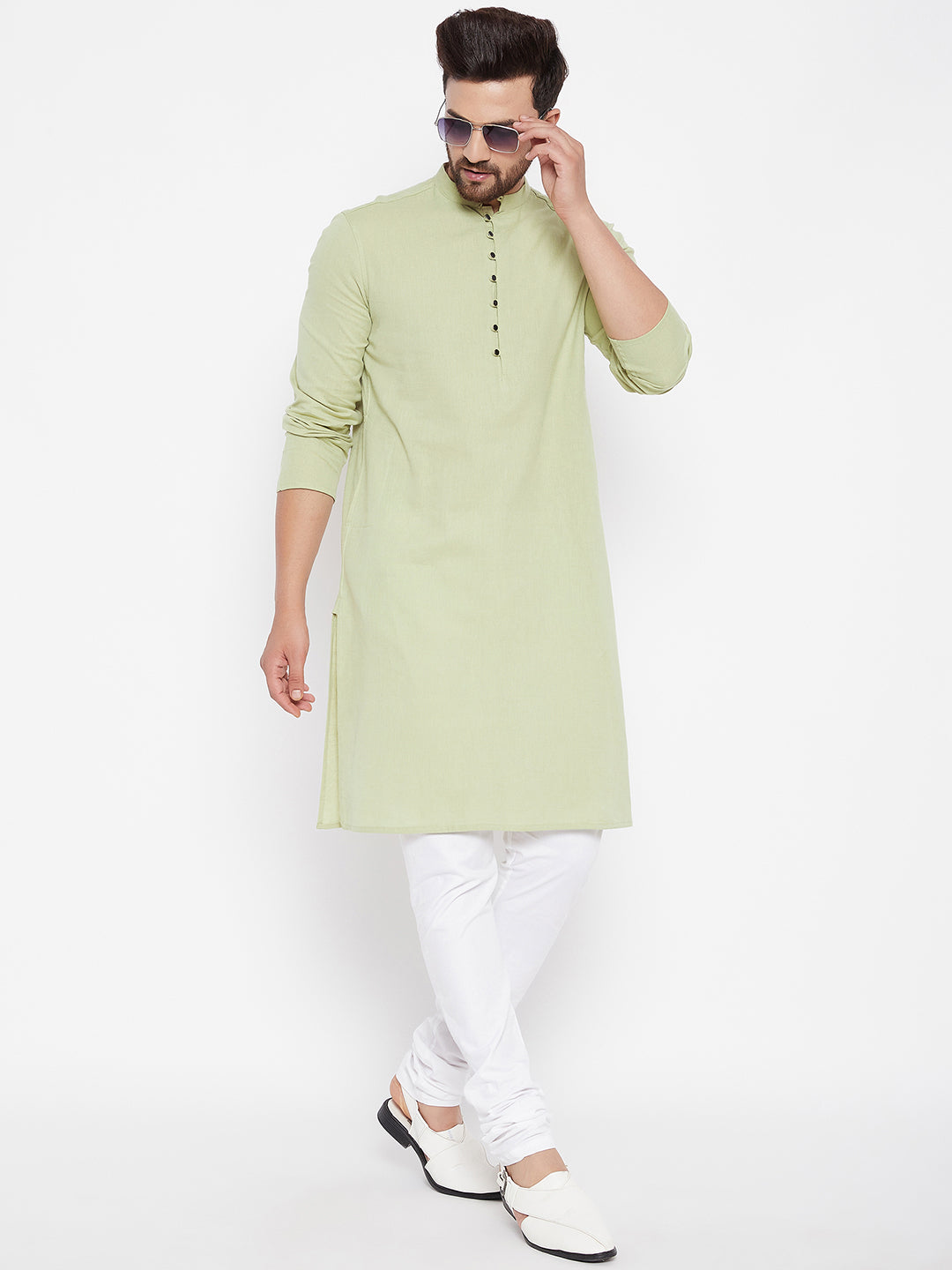 Men's Solid Green Linen Kurta