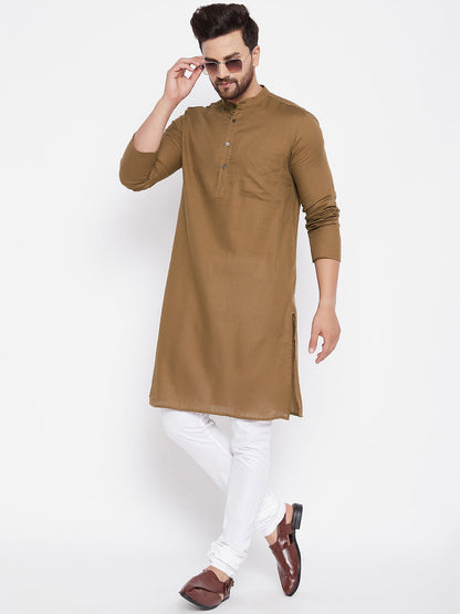 Men's Cotton Brown Straight Kurta