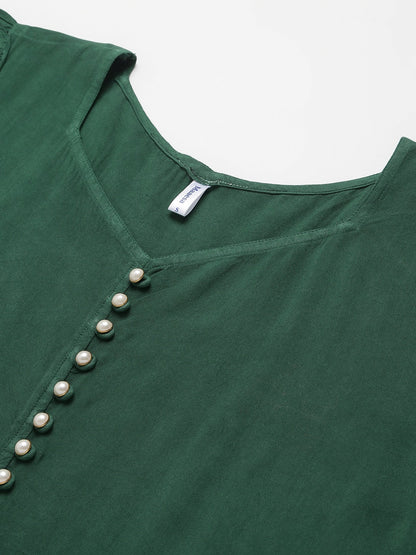 Women's Bottle Green Ombre Tie Dye Rayon Dress