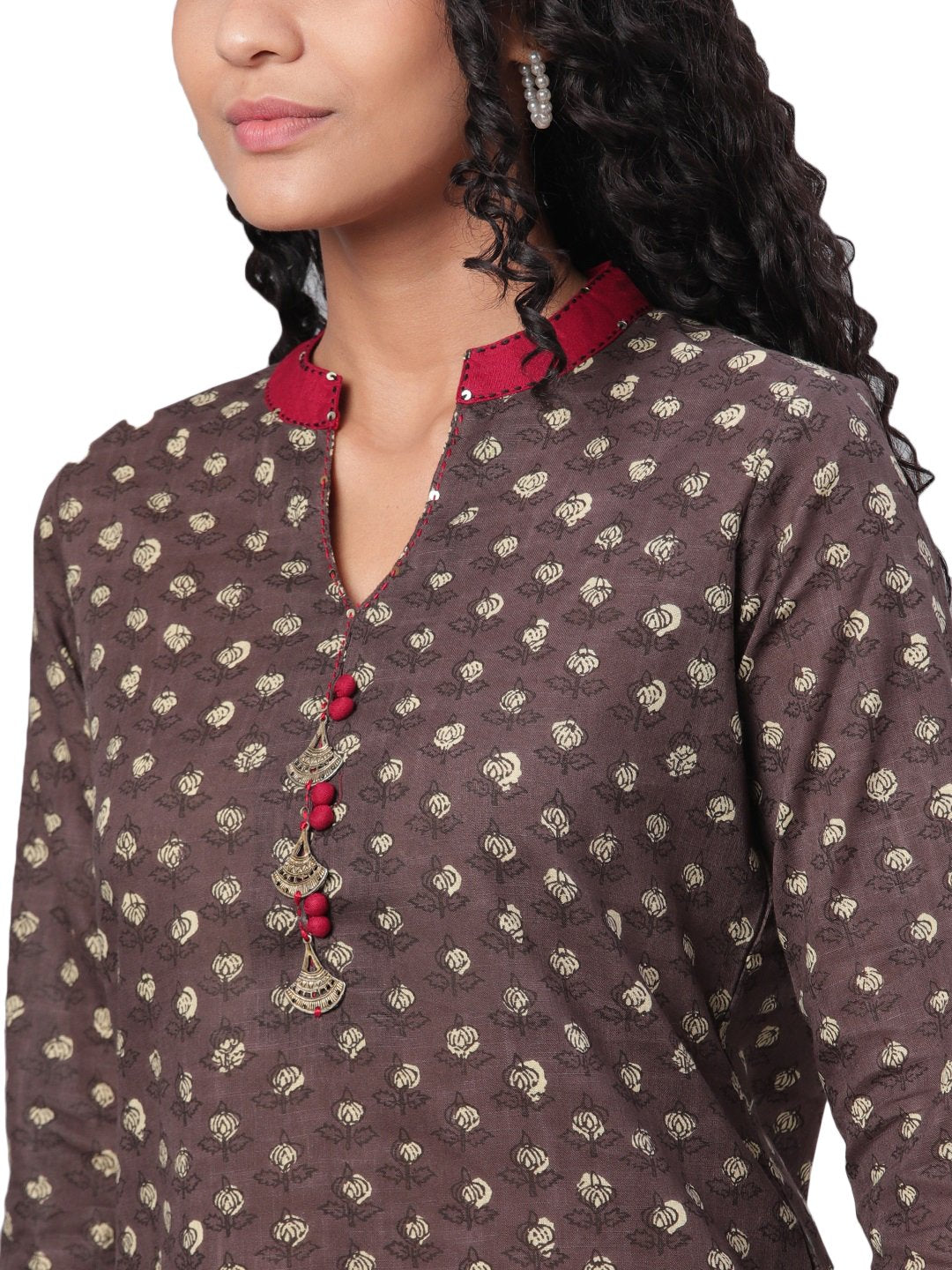 Women Brown Printed Cotton Kurta by Myshka (
