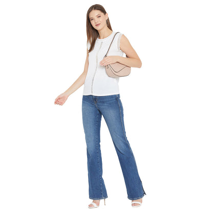 Women's Embellished Self Design Round Neck